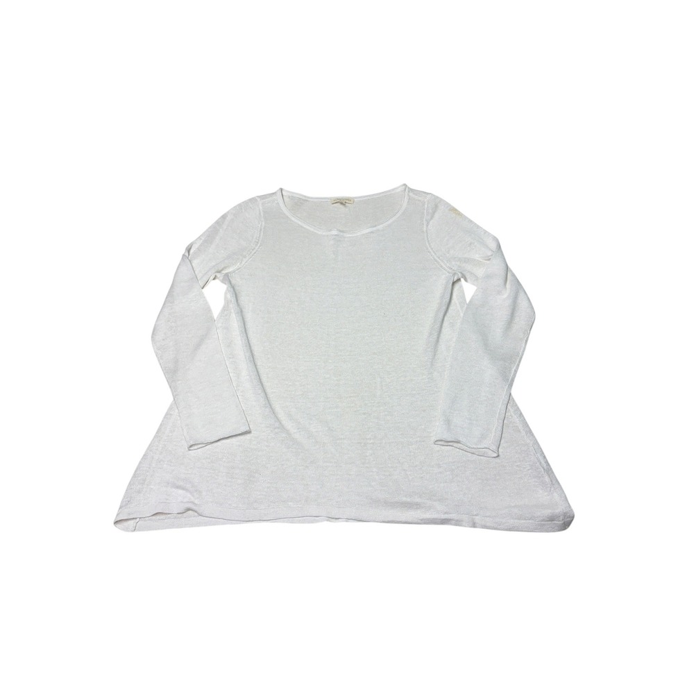 Eileen Fisher White 100% Organic Linen A-Line Knit Sweater Top Womens M S4LWO-1
